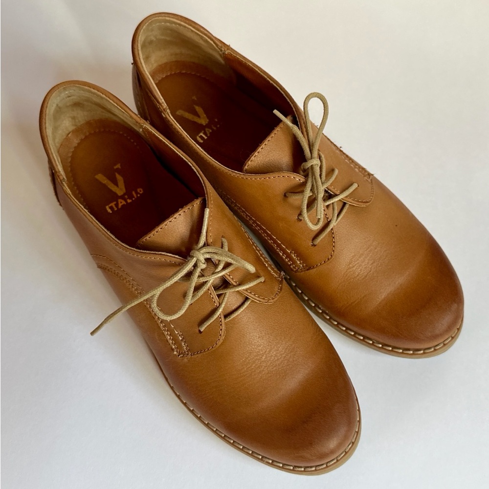 V Italia Leather Oxford Shoes Cognac Tan Lace-Up EU 40